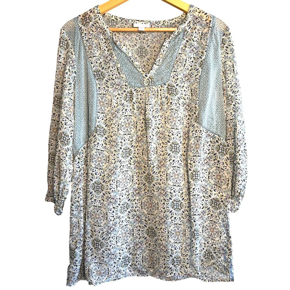 J. Jill Boho Floral Print Blouse – Size Medium – Lightweight Tunic Top
